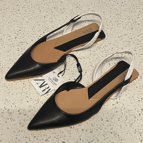 Zara Shoes - ZARA Flat Slingback shoes Black White Color block 7.5 NEW with tags Chic